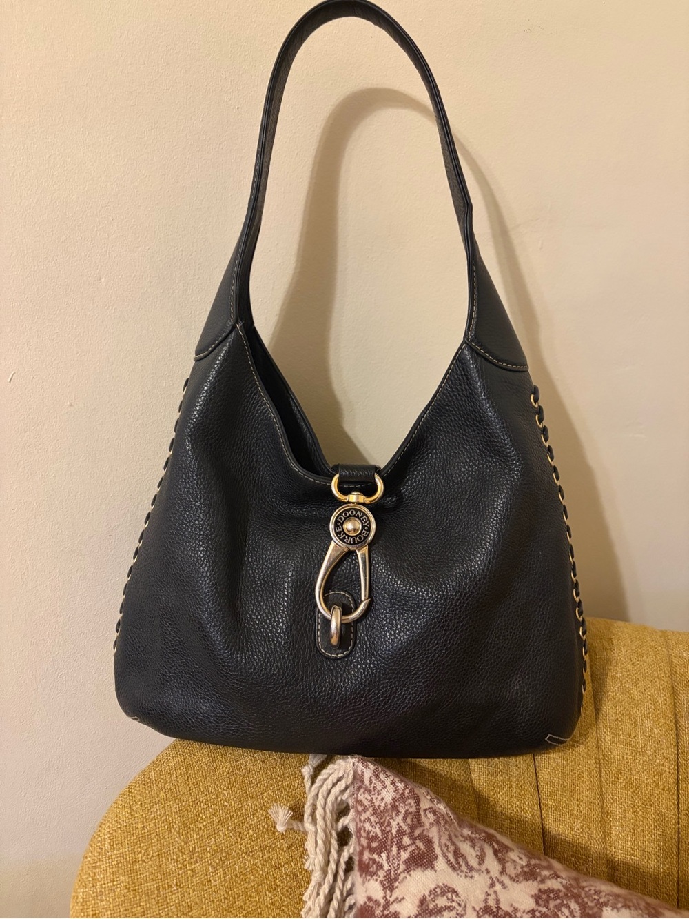Dooney & Burke Black Leather Hobo Bag with side Hardware Detailing